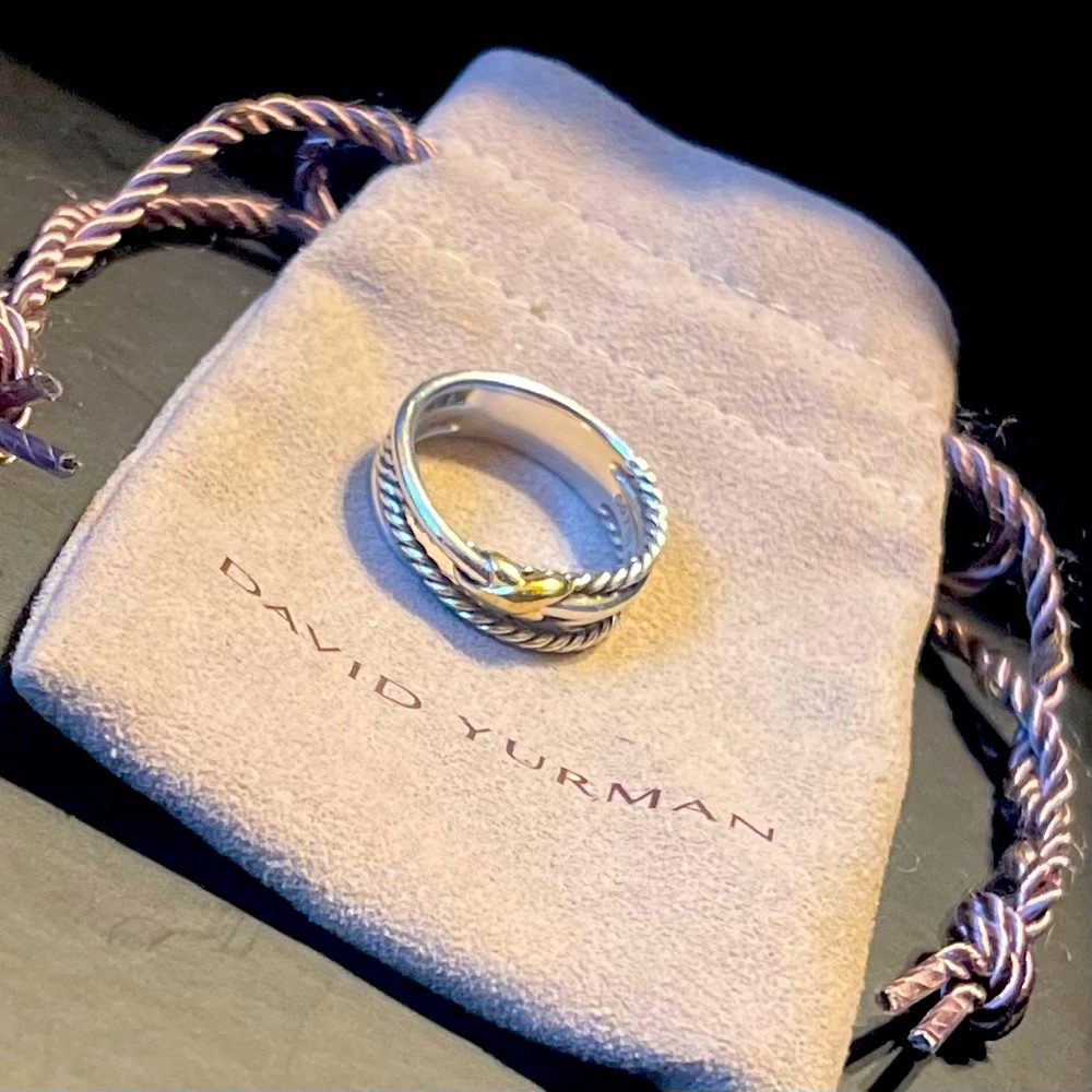 X Crossover Band Ring in Sterling Silver with 18K Yellow Gold